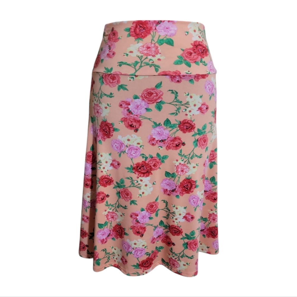 Lularoe Azure floral skirt pink rose print A line stretch women 's size XS